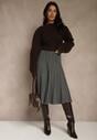 Ciemnoszara Dzianinowa Spódnica Plisowana o Rozkloszowanym Kroju Tuswia
