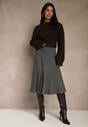 Ciemnoszara Dzianinowa Spódnica Plisowana o Rozkloszowanym Kroju Tuswia