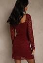 Bordowa Dopasowana Sukienka z Koronki z Kwadratowym Dekoltem Uwedia
