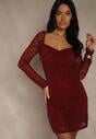 Bordowa Dopasowana Sukienka z Koronki z Kwadratowym Dekoltem Uwedia