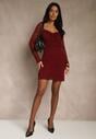 Bordowa Dopasowana Sukienka z Koronki z Kwadratowym Dekoltem Uwedia