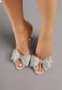 Beżowe Transparentne Sandały na Klepsydrowej Szpilce z Kokardą i Cyrkoniami Feralia