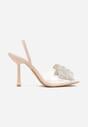 Beżowe Transparentne Sandały na Klepsydrowej Szpilce z Kokardą i Cyrkoniami Feralia