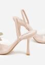 Beżowe Transparentne Sandały na Klepsydrowej Szpilce z Kokardą i Cyrkoniami Feralia