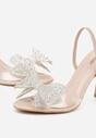 Beżowe Transparentne Sandały na Klepsydrowej Szpilce z Kokardą i Cyrkoniami Feralia
