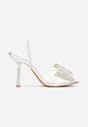 Srebrne Transparentne Sandały na Klepsydrowej Szpilce z Kokardą i Cyrkoniami Feralia