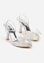 Srebrne Transparentne Sandały na Klepsydrowej Szpilce z Kokardą i Cyrkoniami Feralia