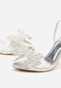 Srebrne Transparentne Sandały na Klepsydrowej Szpilce z Kokardą i Cyrkoniami Feralia