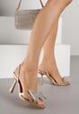 Szampańskie Transparentne Sandały na Klepsydrowej Szpilce z Kokardą i Cyrkoniami Feralia