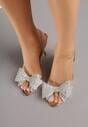 Szampańskie Transparentne Sandały na Klepsydrowej Szpilce z Kokardą i Cyrkoniami Feralia