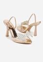 Szampańskie Transparentne Sandały na Klepsydrowej Szpilce z Kokardą i Cyrkoniami Feralia