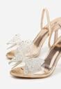 Szampańskie Transparentne Sandały na Klepsydrowej Szpilce z Kokardą i Cyrkoniami Feralia