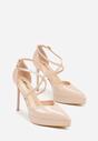 Beżowe Szpilki z Platformą i Przeplatanymi Paskami Ferinela