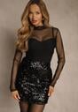 Czarna Cekinowa Dopasowana Spódnica Vetizine