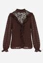 Brązowa Bluzka z Koronką i Falbankami Zdobiona Metalicznymi Przeszyciami Aliafera