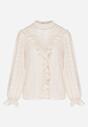 Beżowa Bluzka z Koronką i Falbankami Zdobiona Metalicznymi Przeszyciami Aliafera