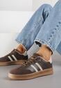 Brązowe Sneakersy na Niskiej Platformie z Paskami na Boku Mevalin