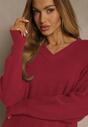 Bordowy Sweter z Dodatkiem Kaszmiru i Trójkątnym Dekoltem Silefera