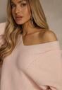 Jasnoróżowy Sweter z Dodatkiem Kaszmiru i Trójkątnym Dekoltem Silefera