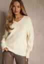 Jasnobeżowy Sweter z Dodatkiem Kaszmiru i Trójkątnym Dekoltem Silefera