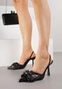 Czarne Sandały na Szpilce Slingback Ozdobione Kokardą Terrafera