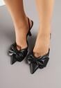 Czarne Sandały na Szpilce Slingback Ozdobione Kokardą Terrafera