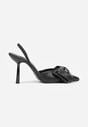 Czarne Sandały na Szpilce Slingback Ozdobione Kokardą Terrafera