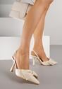 Beżowe Sandały na Szpilce Slingback Ozdobione Kokardą Terrafera