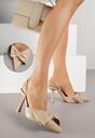 Ciemnobeżowe Sandały na Szpilce Slingback Ozdobione Kokardą Terrafera