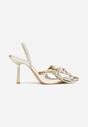 Złote Sandały na Szpilce Slingback Ozdobione Kokardą Terrafera