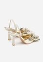 Złote Sandały na Szpilce Slingback Ozdobione Kokardą Terrafera