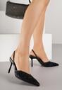 Czarne Szpilki Slingback Zdobione Perełkami i Cekinami Irifera