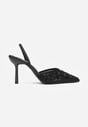 Czarne Szpilki Slingback Zdobione Perełkami i Cekinami Irifera