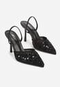 Czarne Szpilki Slingback Zdobione Perełkami i Cekinami Irifera
