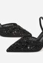 Czarne Szpilki Slingback Zdobione Perełkami i Cekinami Irifera