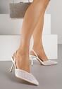 Białe Szpilki Slingback Zdobione Perełkami i Cekinami Irifera