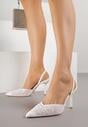 Białe Szpilki Slingback Zdobione Perełkami i Cekinami Irifera