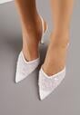 Białe Szpilki Slingback Zdobione Perełkami i Cekinami Irifera
