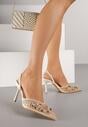 Beżowe Szpilki Slingback Zdobione Perełkami i Cekinami Irifera