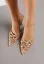 Złote Szpilki Slingback Zdobione Perełkami i Cekinami Irifera