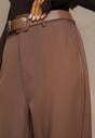 Brązowe Szerokie Spodnie Garniturowe z Wysokim Stanem i Paskiem z Klamrą Fevelira