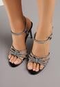 Czarne Sandały na Szpilce z Przeplatanymi Paskami z Cyrkoniami Lunafera
