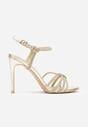 Złote Sandały na Szpilce z Przeplatanymi Paskami z Cyrkoniami Lunafera