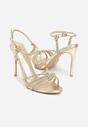 Złote Sandały na Szpilce z Przeplatanymi Paskami z Cyrkoniami Lunafera
