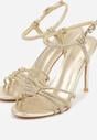 Złote Sandały na Szpilce z Przeplatanymi Paskami z Cyrkoniami Lunafera