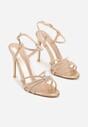 Szampańskie Sandały na Szpilce z Przeplatanymi Paskami z Cyrkoniami Lunafera