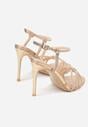 Szampańskie Sandały na Szpilce z Przeplatanymi Paskami z Cyrkoniami Lunafera