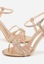 Szampańskie Sandały na Szpilce z Przeplatanymi Paskami z Cyrkoniami Lunafera