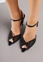 Czarne Eleganckie Sandały na Szpilce Ozdobione Cyrkoniami  Viofera