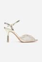Złote Eleganckie Sandały na Szpilce Ozdobione Cyrkoniami  Viofera